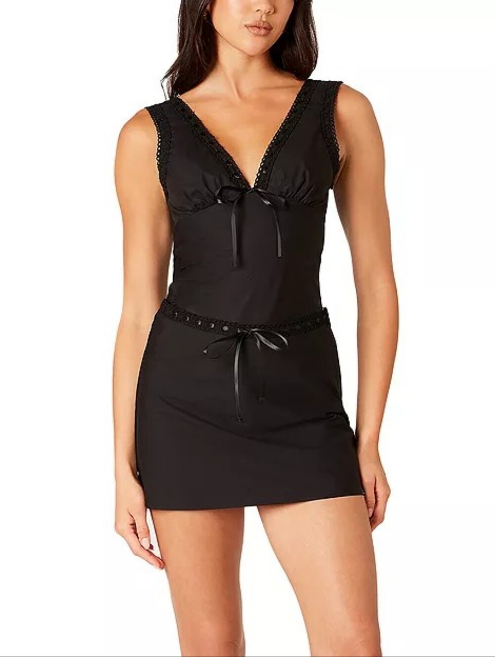 NIA Los Angeles Black Poplin Lace Satin Siobhan Top Small New